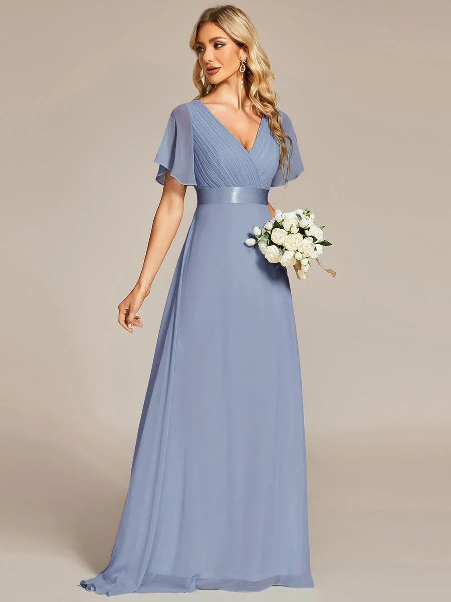 Robe Demoiselle d'Honneur Longue en Mousseline à Col en V