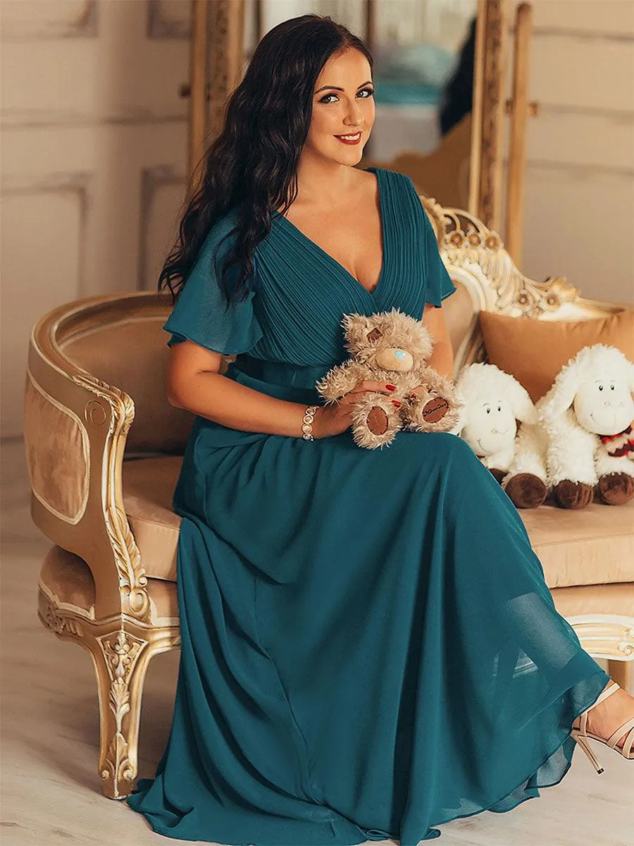 Robe Demoiselle d'Honneur Longue en Mousseline à Col en V