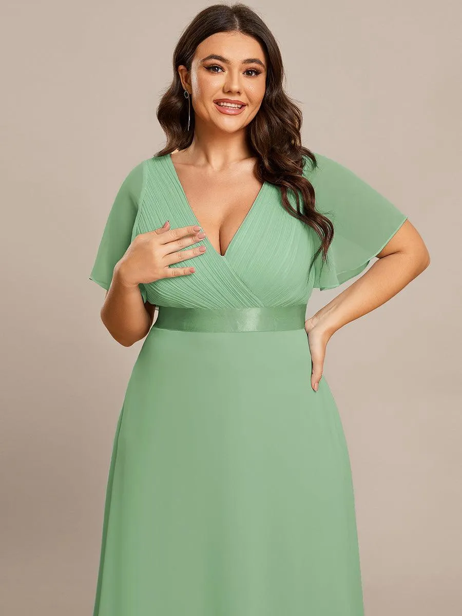 Robe Demoiselle d'Honneur Longue en Mousseline à Col en V