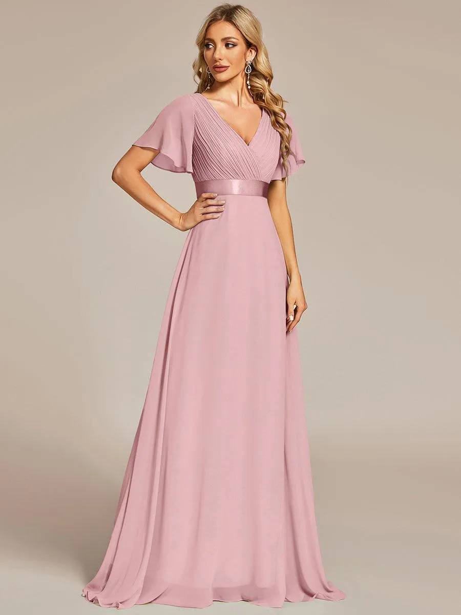 Robe Demoiselle d'Honneur Longue en Mousseline à Col en V