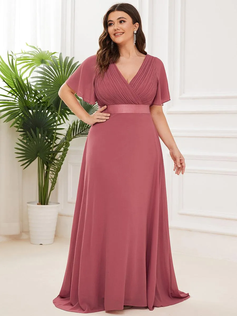 Robe Demoiselle d'Honneur Longue en Mousseline à Col en V