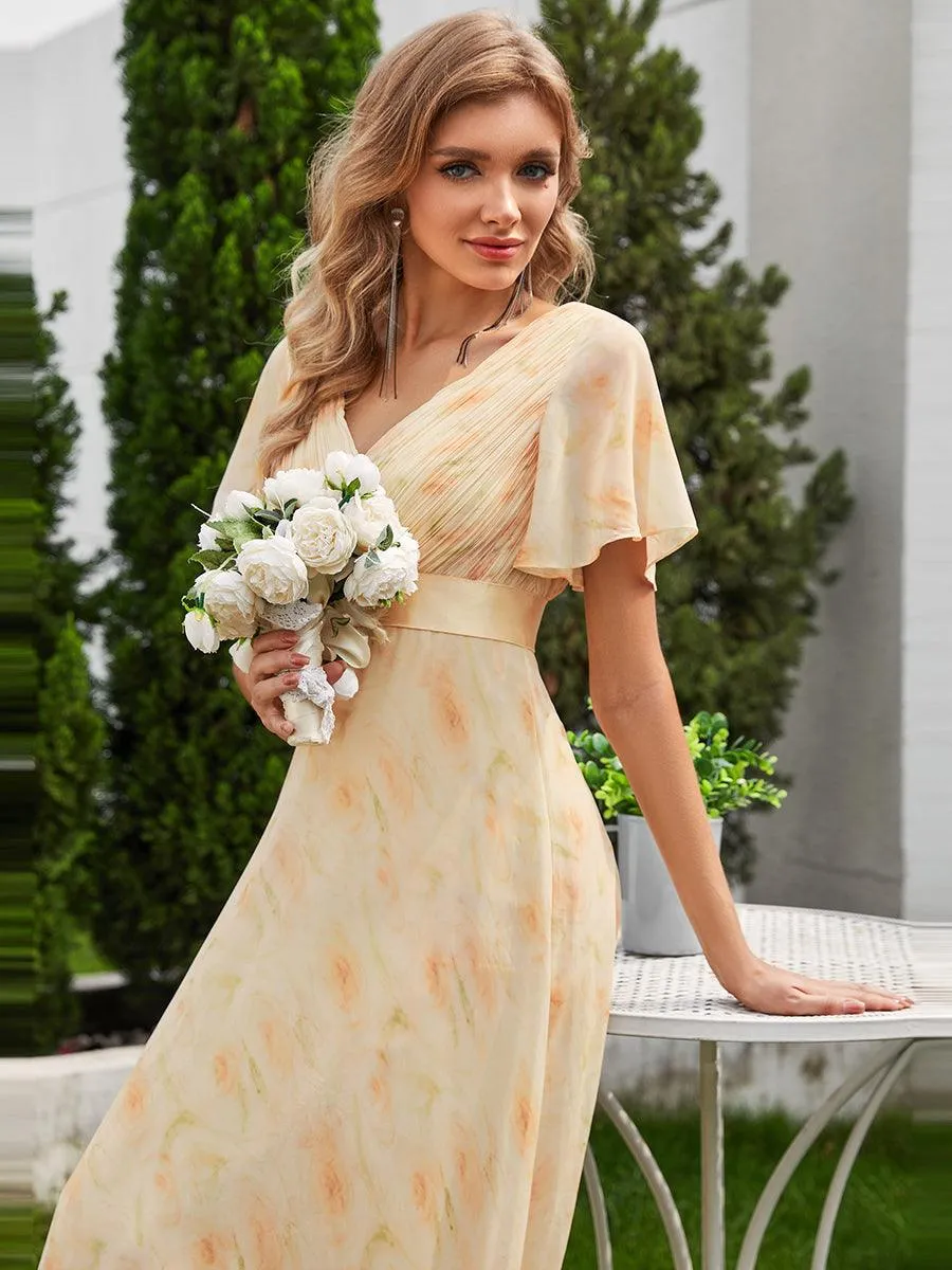 Robe Demoiselle d'Honneur Longue en Mousseline à Col en V