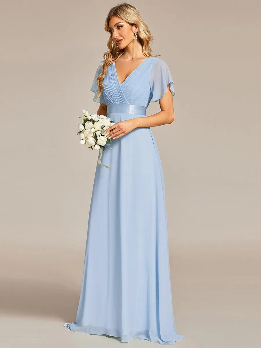 Robe Demoiselle d'Honneur Longue en Mousseline à Col en V