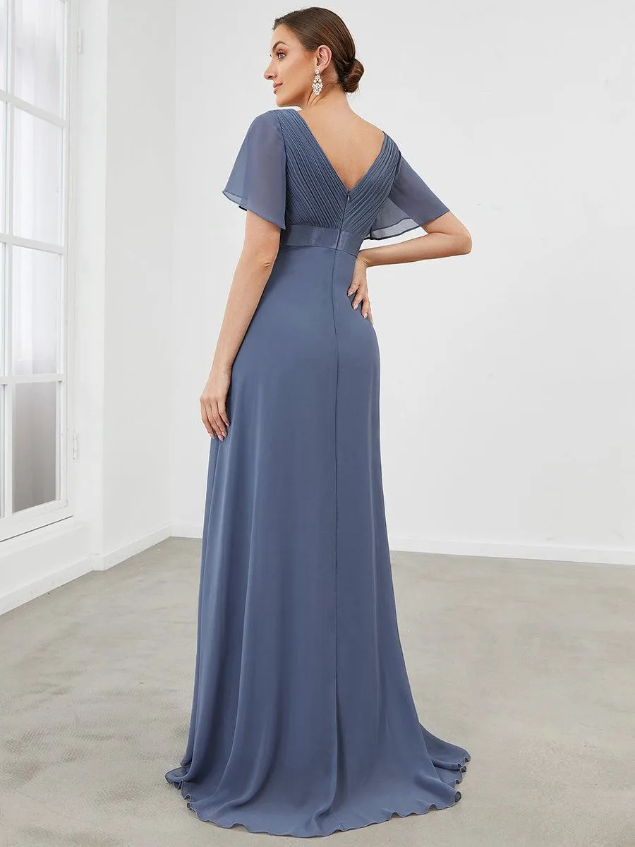 Robe Demoiselle d'Honneur Longue en Mousseline à Col en V