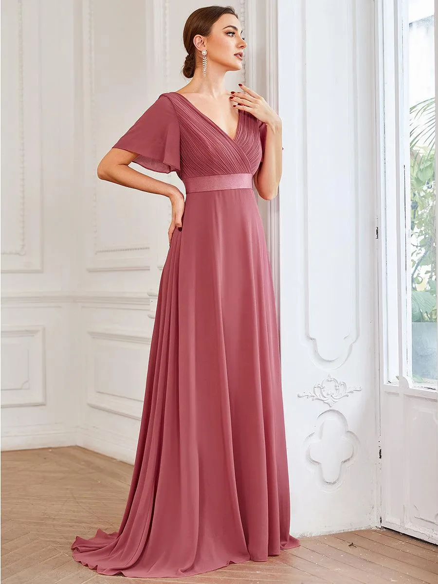 Robe Demoiselle d'Honneur Longue en Mousseline à Col en V