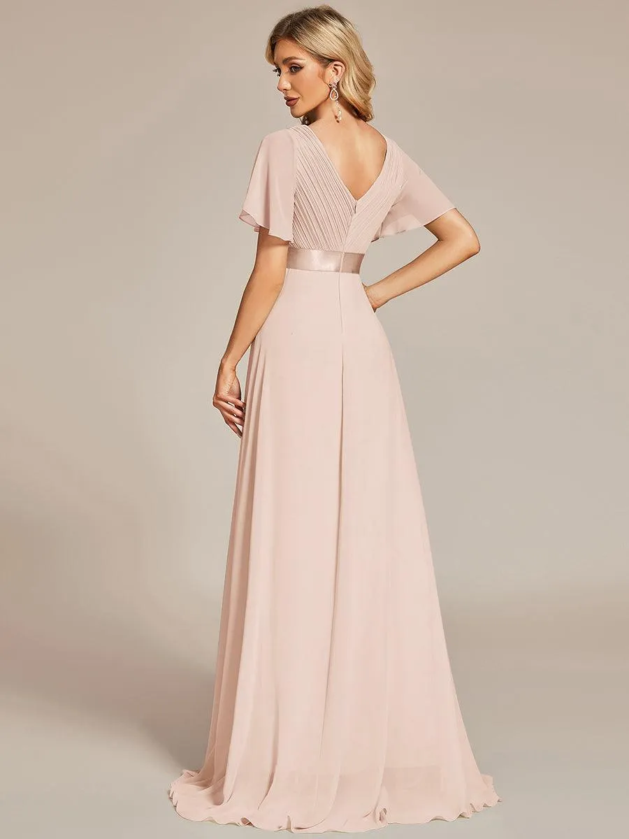 Robe Demoiselle d'Honneur Longue en Mousseline à Col en V