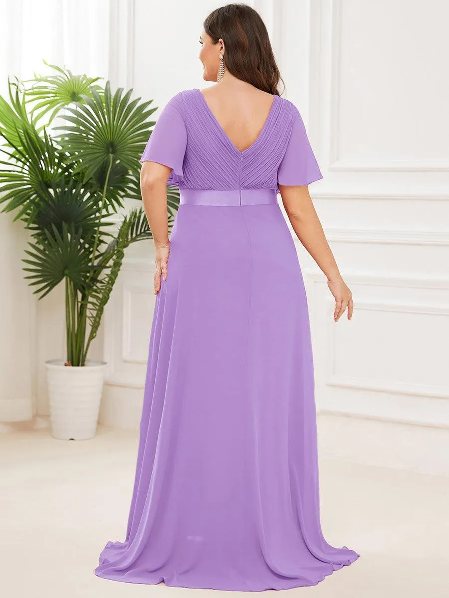 Robe Demoiselle d'Honneur Longue en Mousseline à Col en V