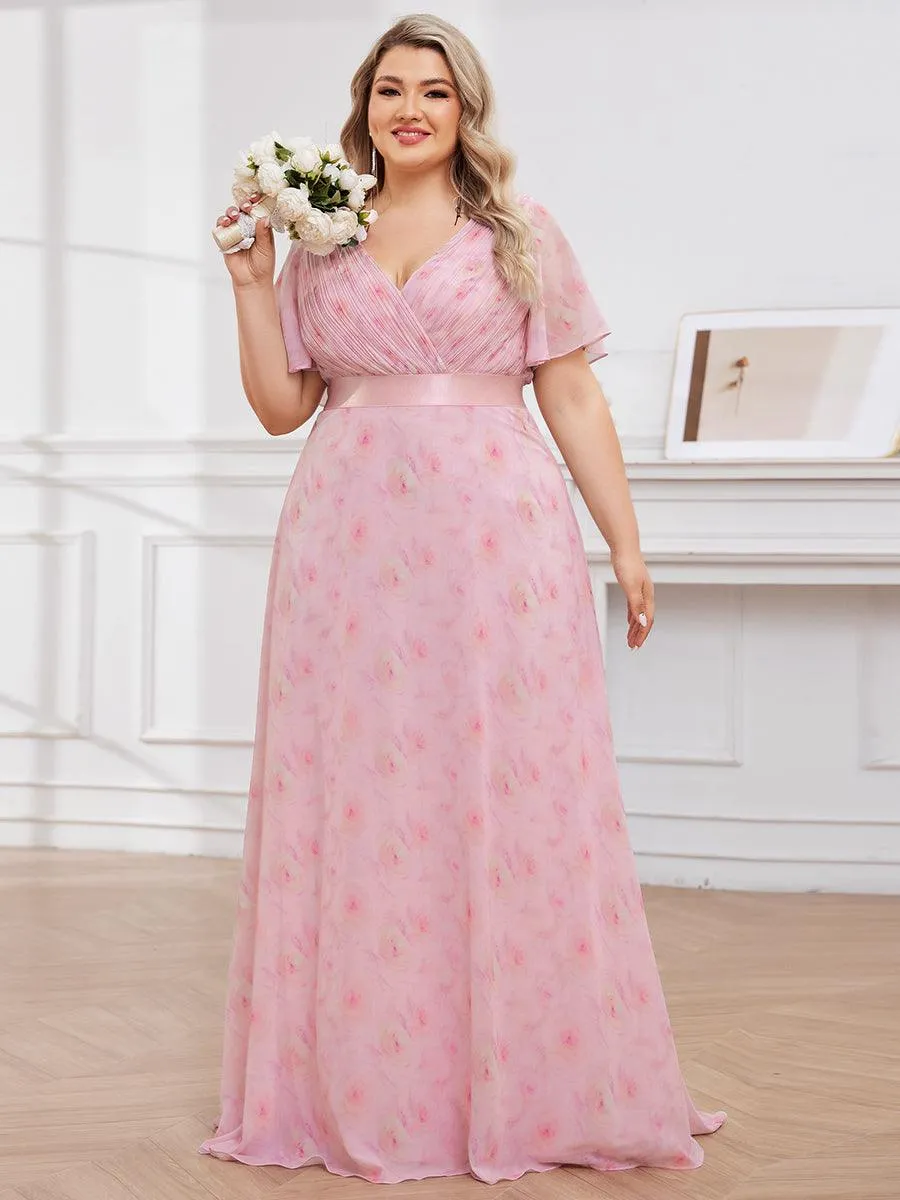 Robe Demoiselle d'Honneur Longue en Mousseline à Col en V
