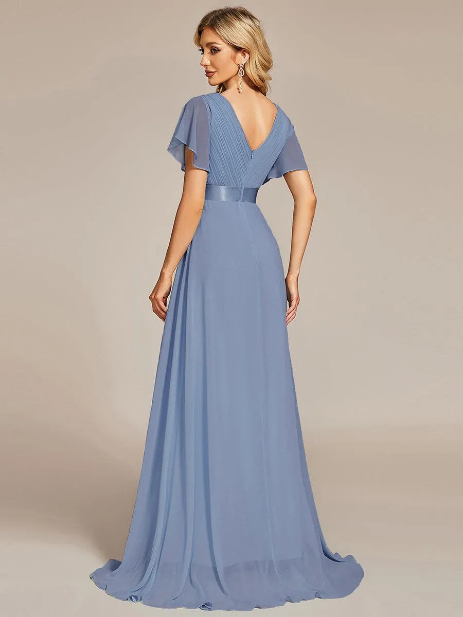 Robe Demoiselle d'Honneur Longue en Mousseline à Col en V