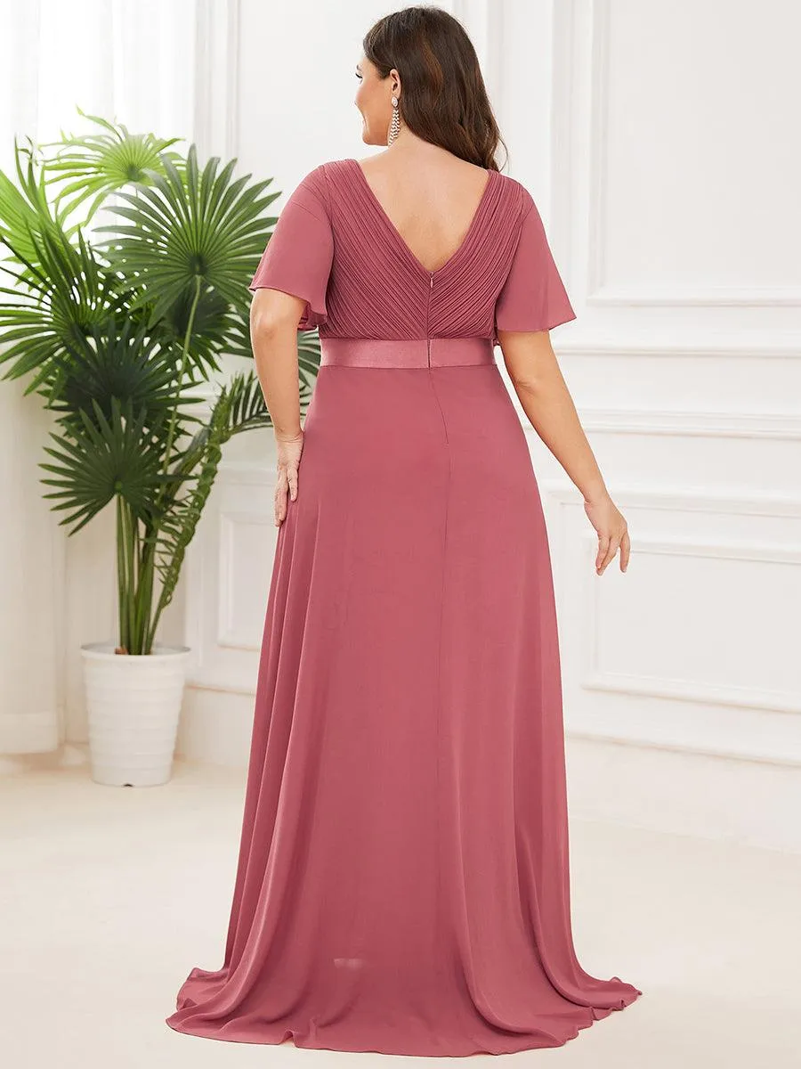 Robe Demoiselle d'Honneur Longue en Mousseline à Col en V