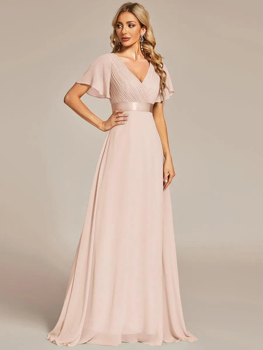 Robe Demoiselle d'Honneur Longue en Mousseline à Col en V