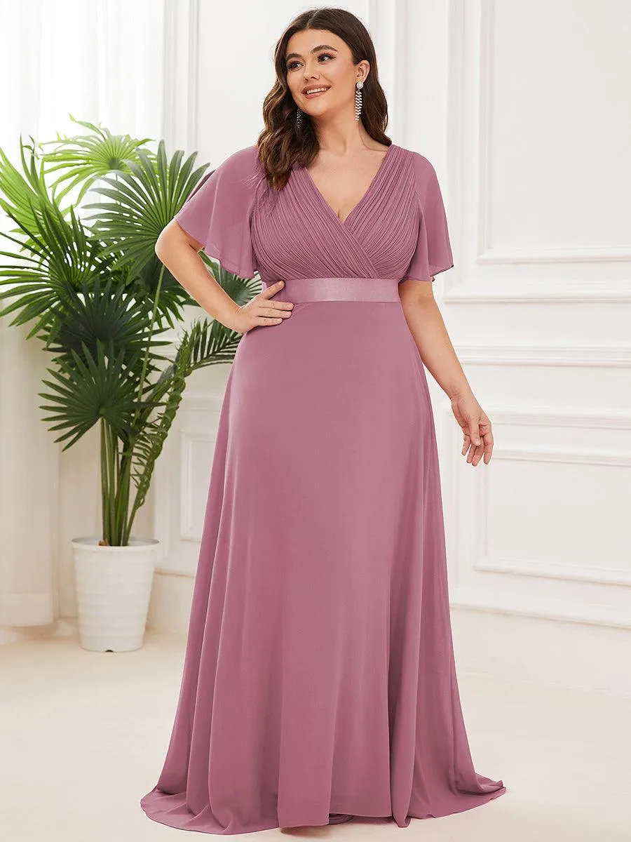 Robe Demoiselle d'Honneur Longue en Mousseline à Col en V