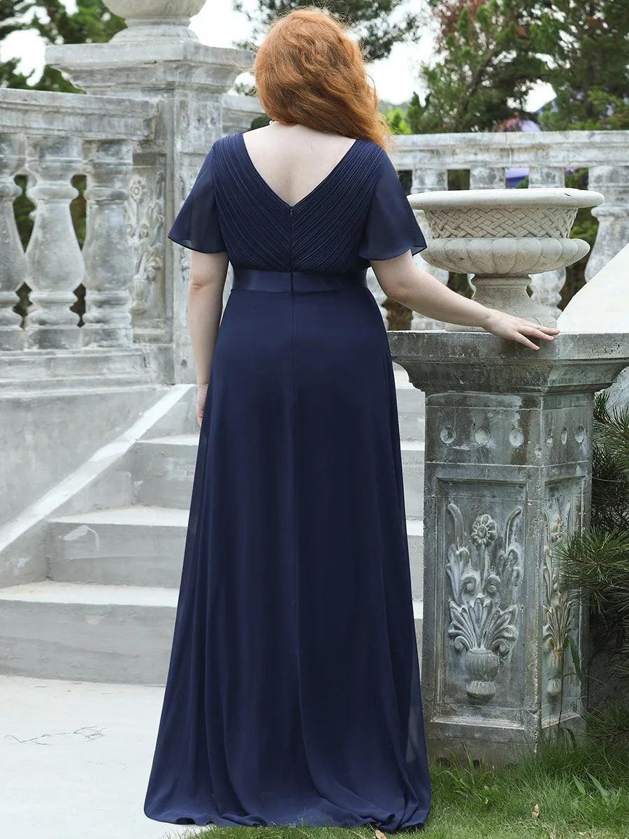 Robe Demoiselle d'Honneur Longue en Mousseline à Col en V