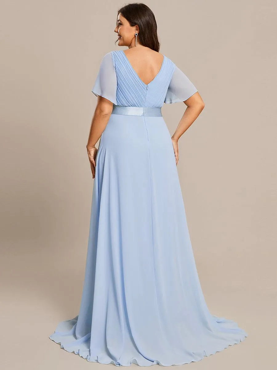 Robe Demoiselle d'Honneur Longue en Mousseline à Col en V