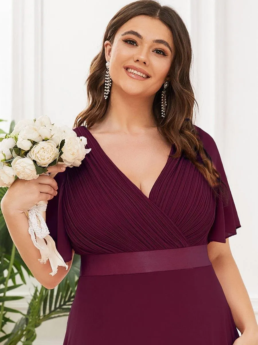 Robe Demoiselle d'Honneur Longue en Mousseline à Col en V