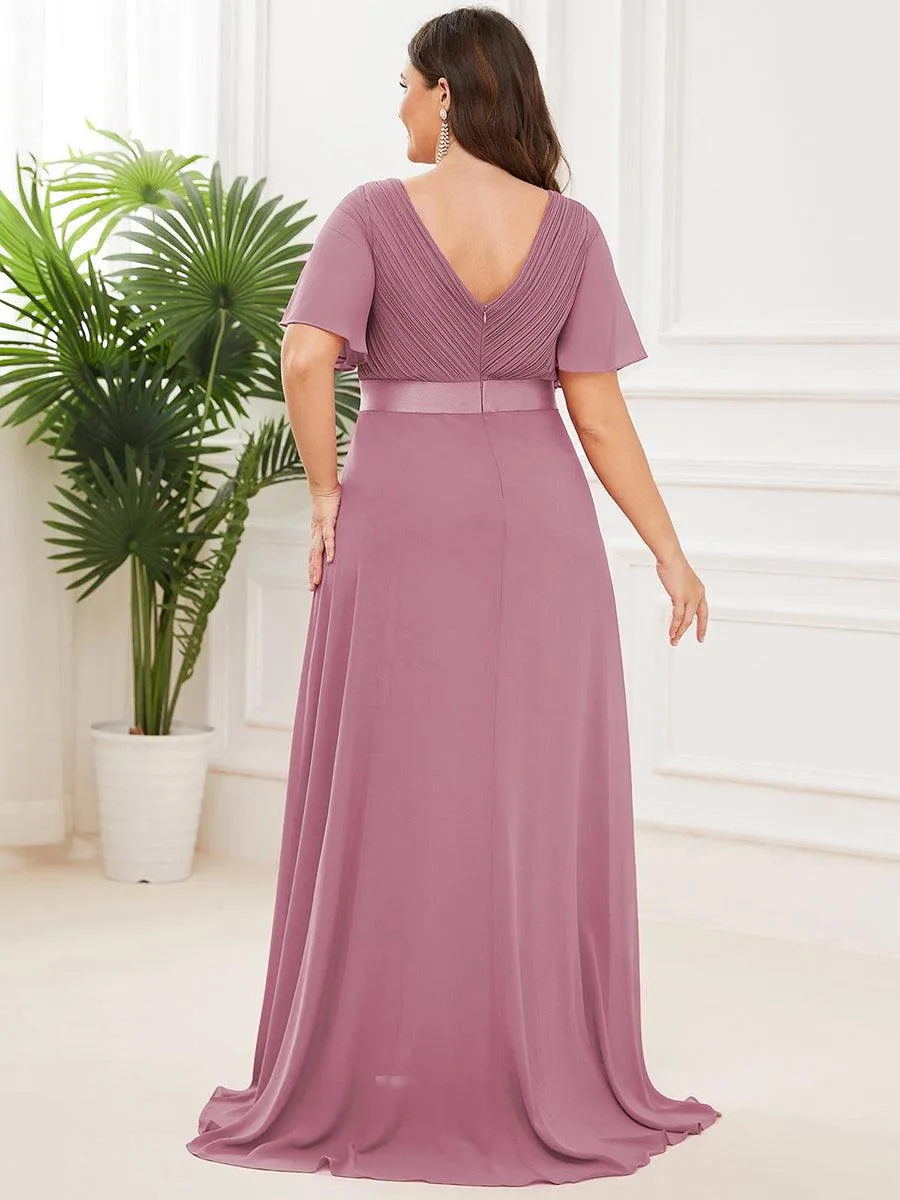 Robe Demoiselle d'Honneur Longue en Mousseline à Col en V