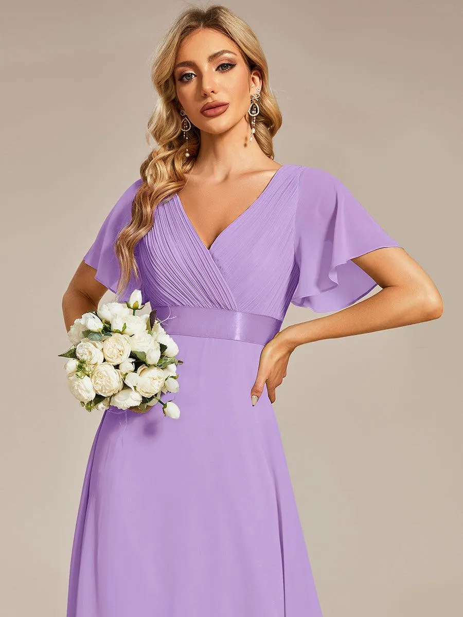 Robe Demoiselle d'Honneur Longue en Mousseline à Col en V