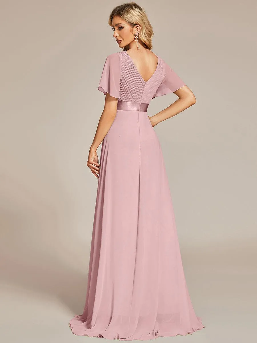 Robe Demoiselle d'Honneur Longue en Mousseline à Col en V