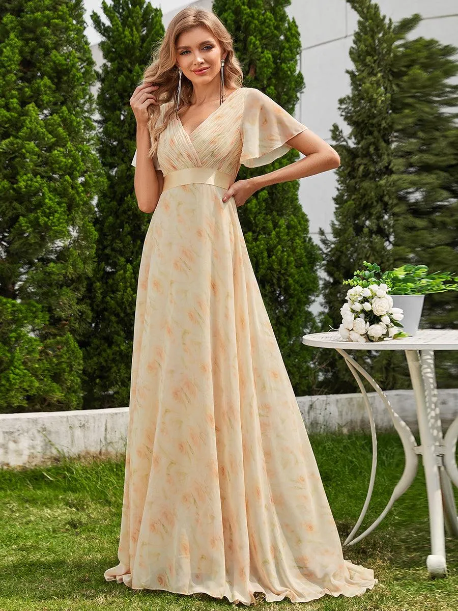 Robe Demoiselle d'Honneur Longue en Mousseline à Col en V