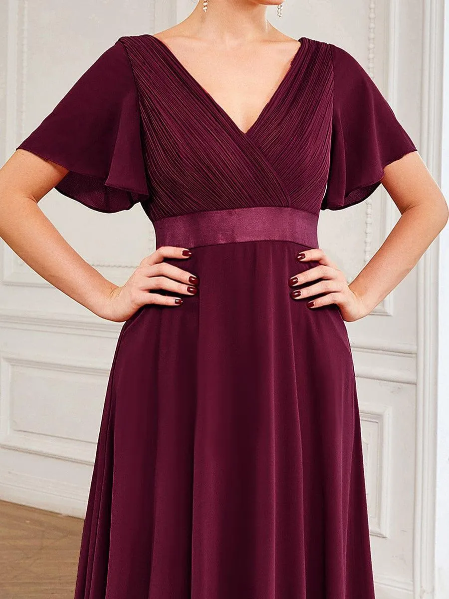 Robe Demoiselle d'Honneur Longue en Mousseline à Col en V