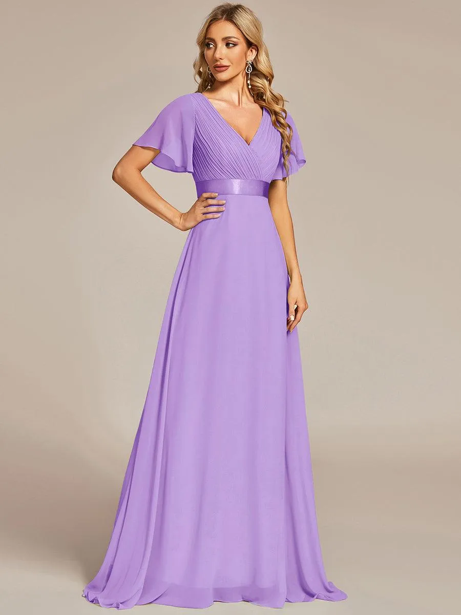 Robe Demoiselle d'Honneur Longue en Mousseline à Col en V