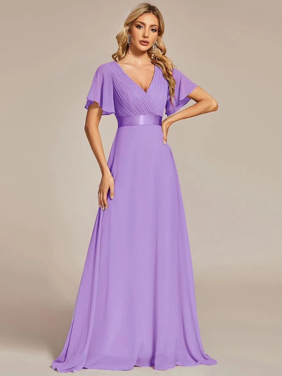 Robe Demoiselle d'Honneur Longue en Mousseline à Col en V