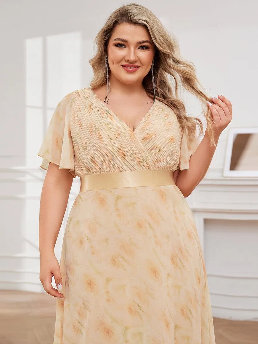 Robe Demoiselle d'Honneur Longue en Mousseline à Col en V