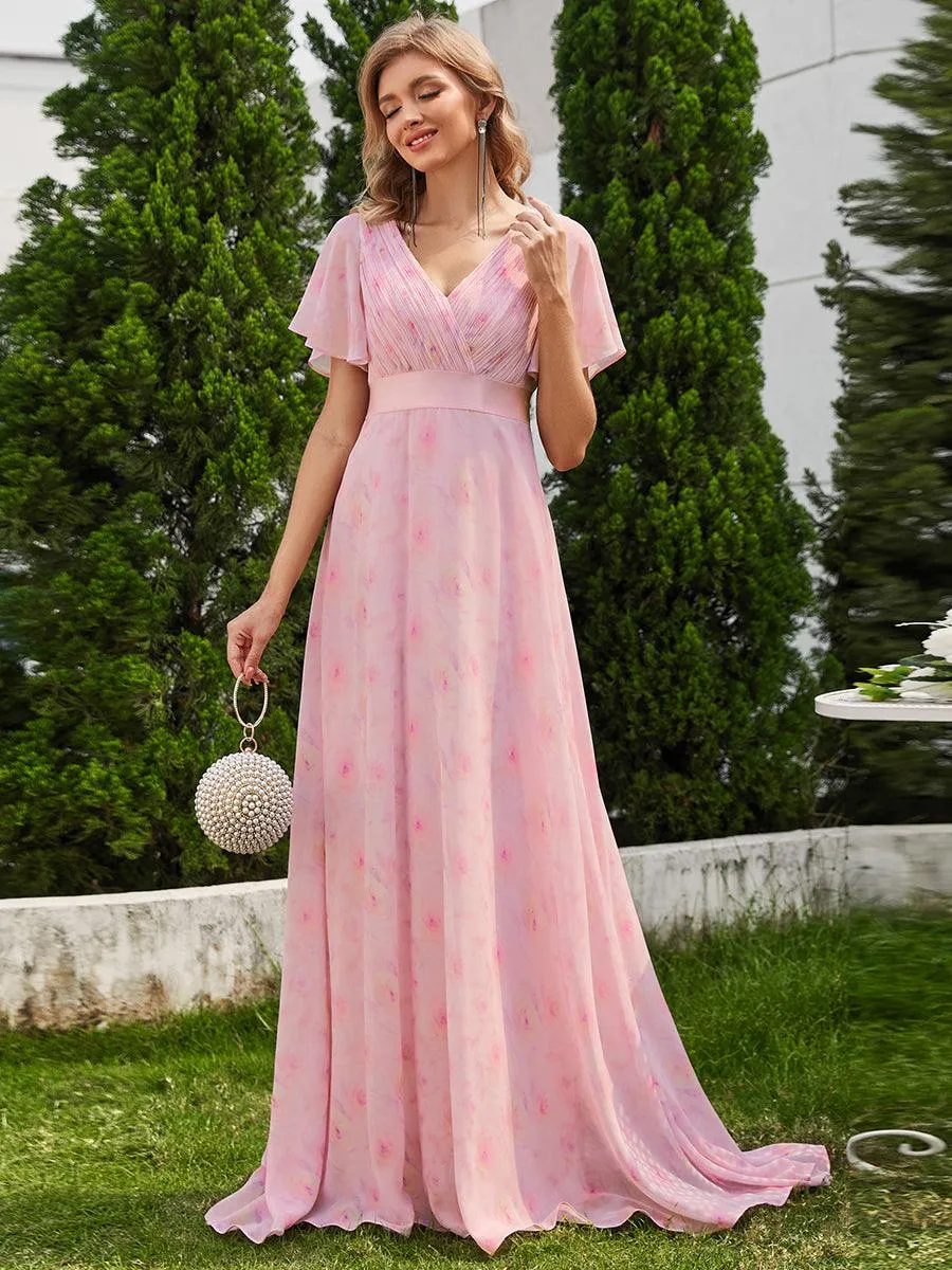 Robe Demoiselle d'Honneur Longue en Mousseline à Col en V