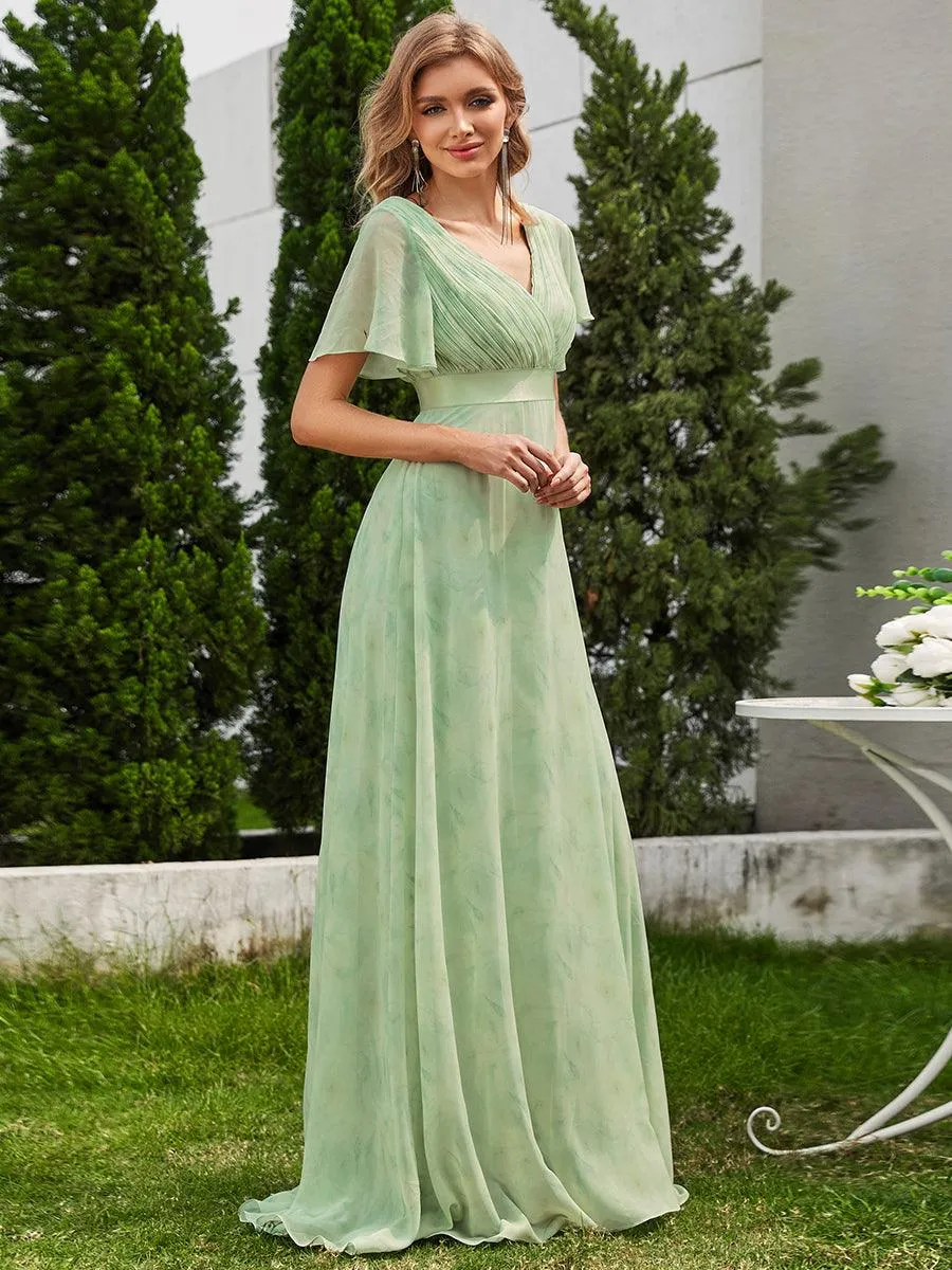 Robe Demoiselle d'Honneur Longue en Mousseline à Col en V