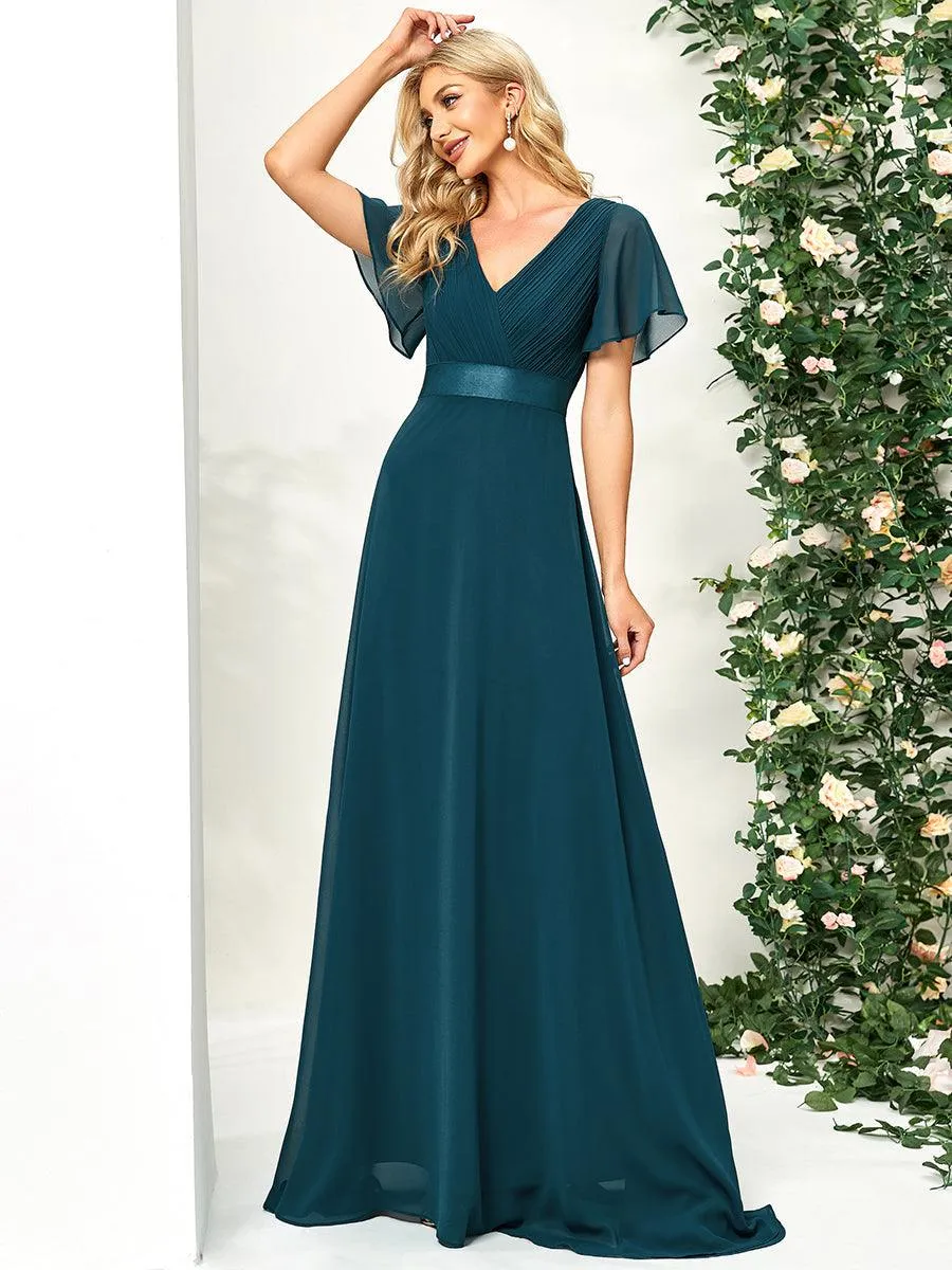 Robe Demoiselle d'Honneur Longue en Mousseline à Col en V