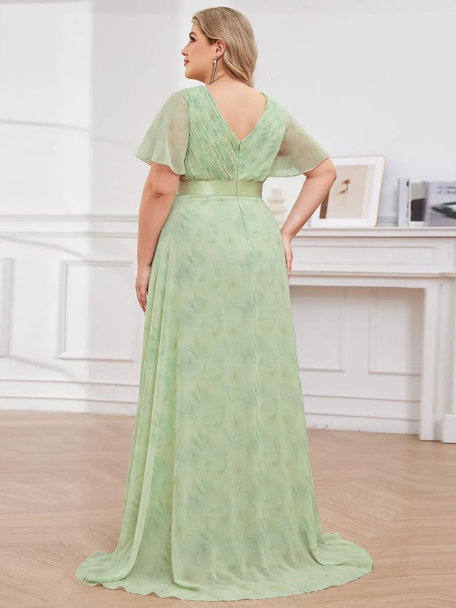 Robe Demoiselle d'Honneur Longue en Mousseline à Col en V