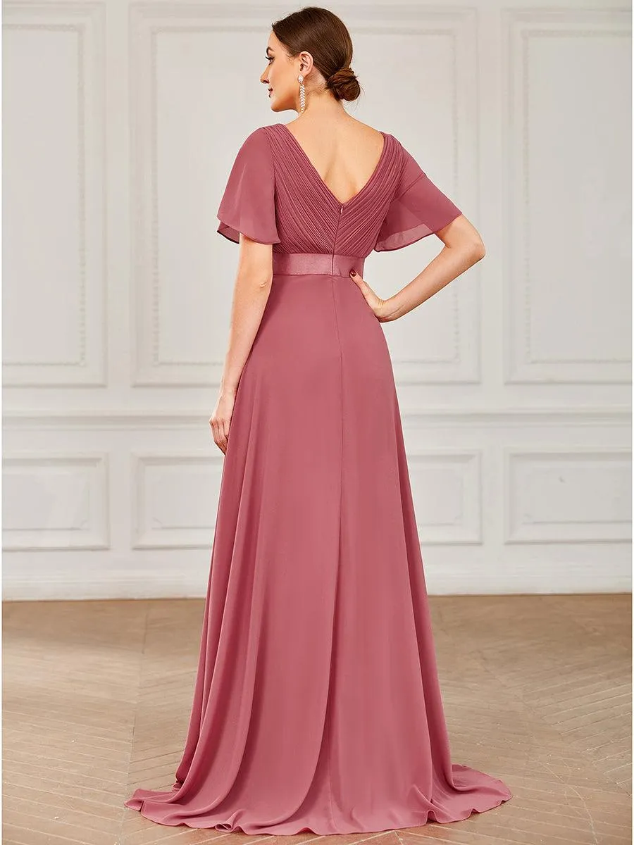 Robe Demoiselle d'Honneur Longue en Mousseline à Col en V