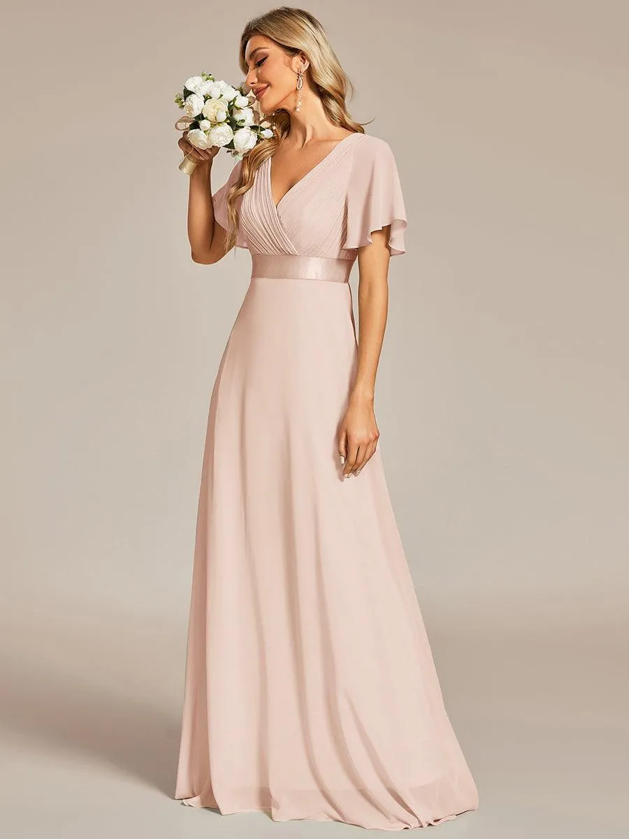 Robe Demoiselle d'Honneur Longue en Mousseline à Col en V