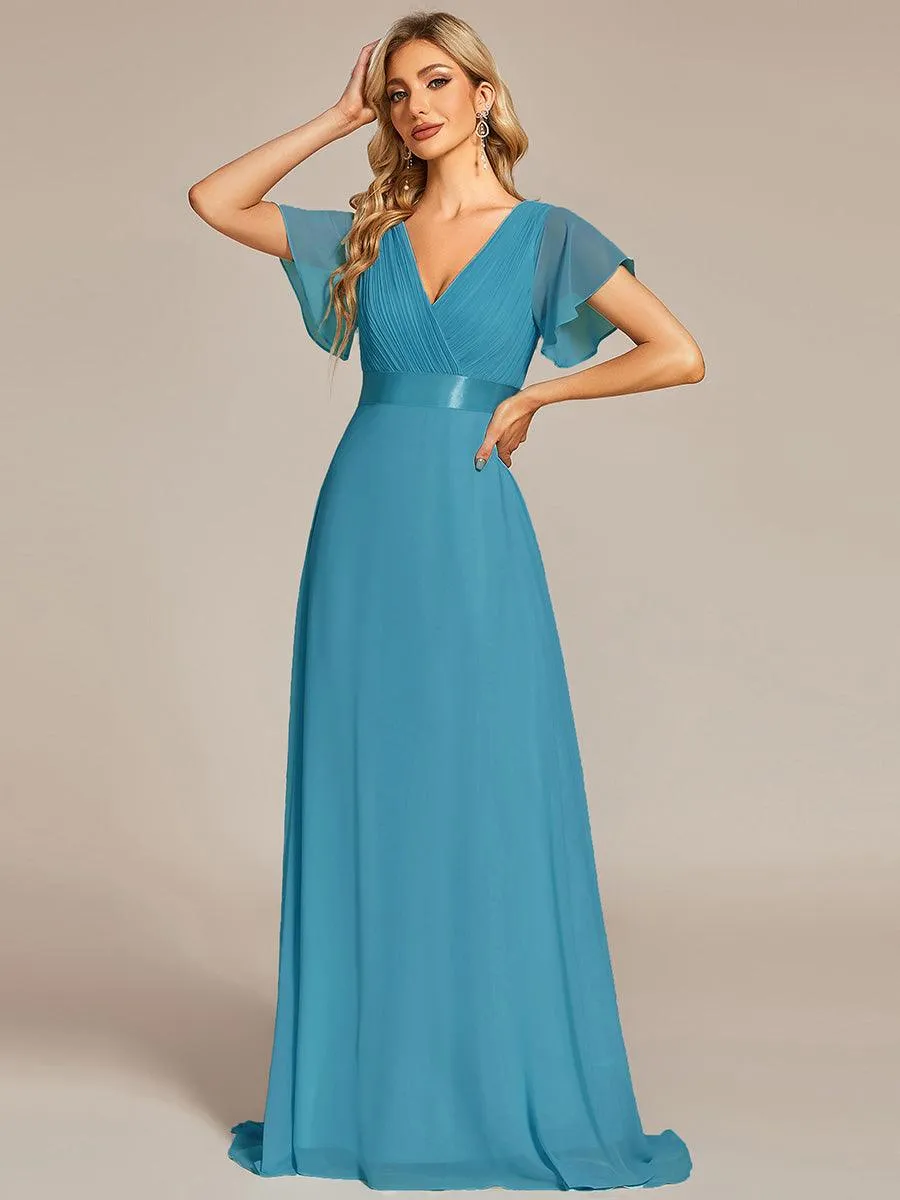 Robe Demoiselle d'Honneur Longue en Mousseline à Col en V
