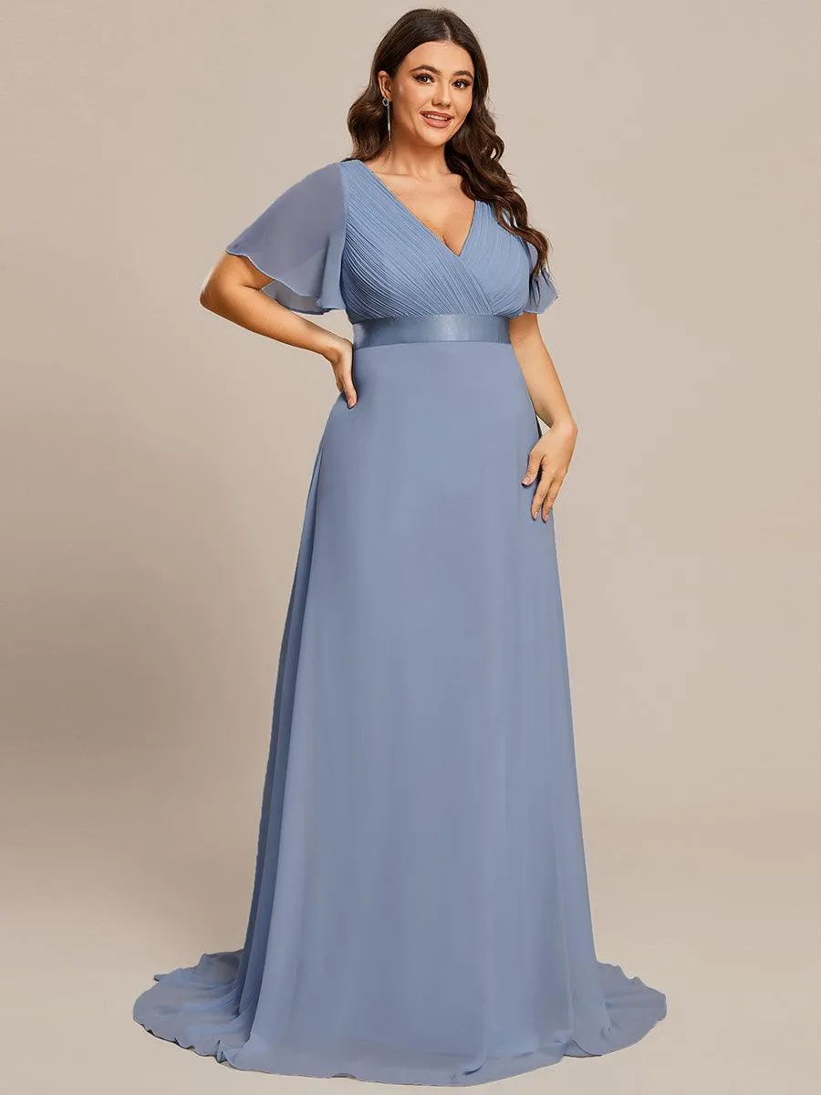 Robe Demoiselle d'Honneur Longue en Mousseline à Col en V