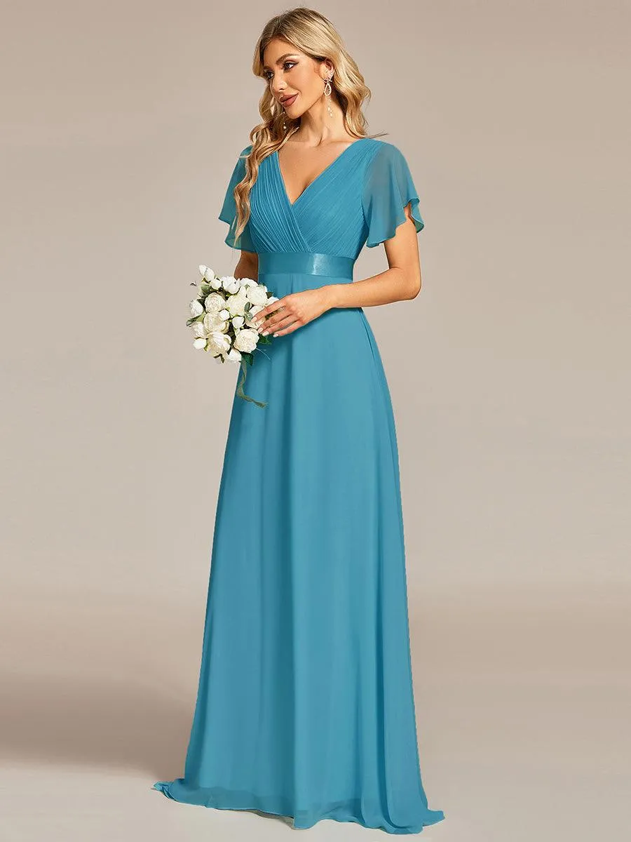 Robe Demoiselle d'Honneur Longue en Mousseline à Col en V