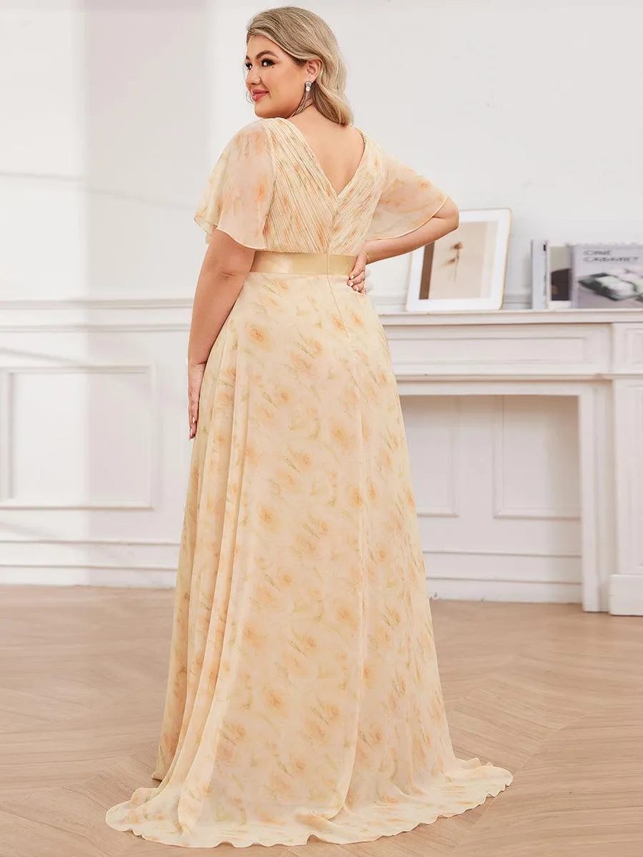 Robe Demoiselle d'Honneur Longue en Mousseline à Col en V