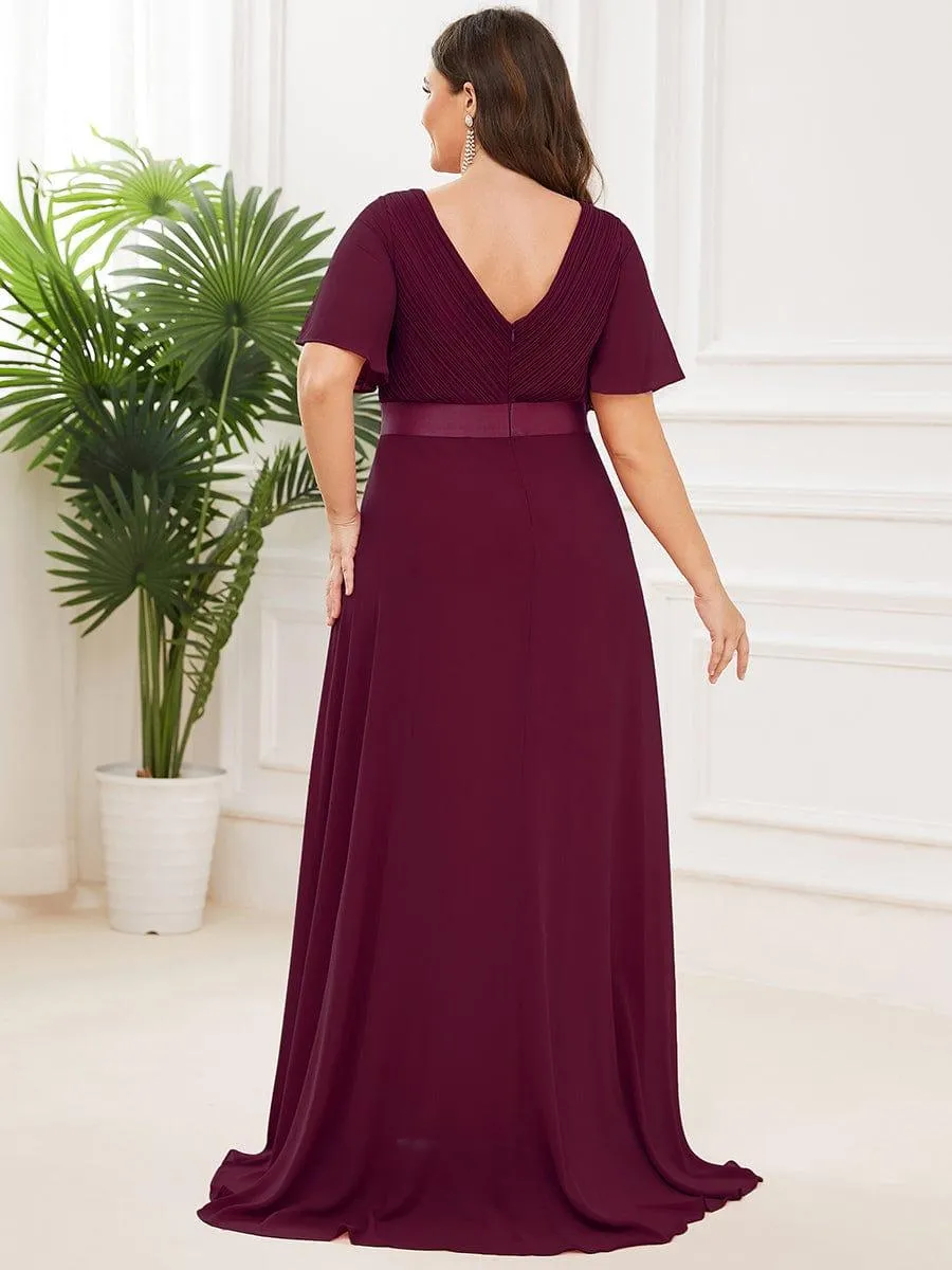Robe Demoiselle d'Honneur Longue en Mousseline à Col en V