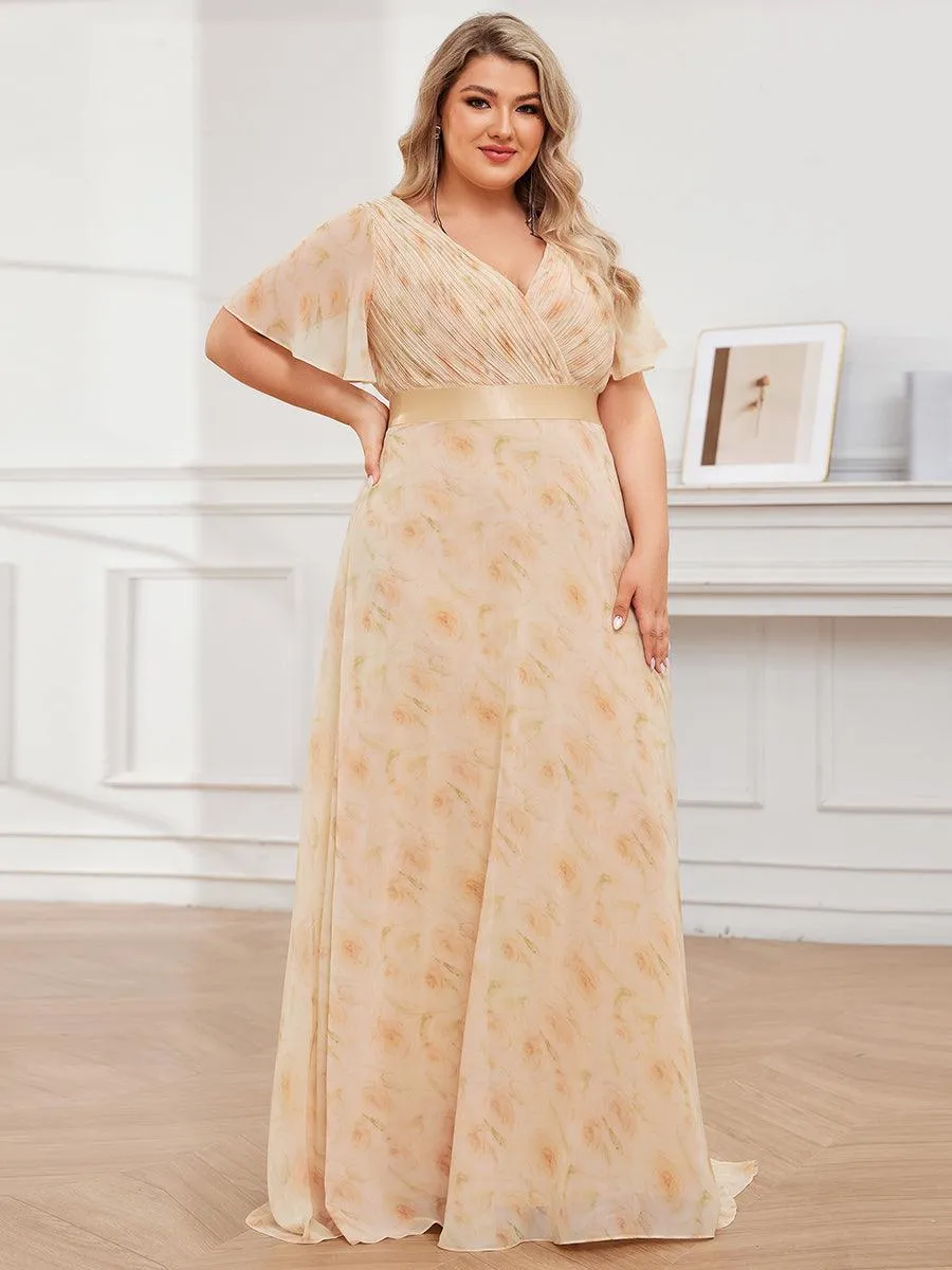 Robe Demoiselle d'Honneur Longue en Mousseline à Col en V