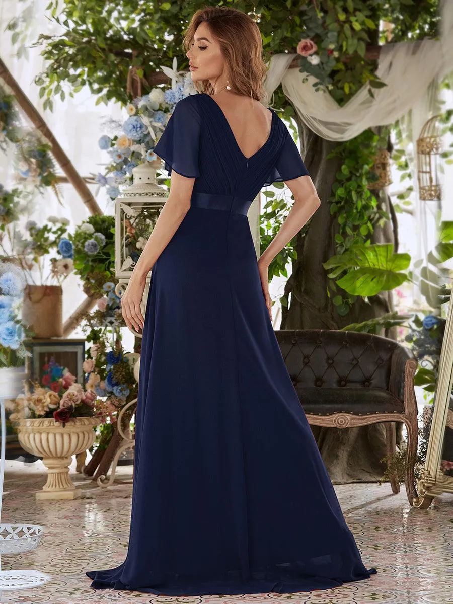 Robe Demoiselle d'Honneur Longue en Mousseline à Col en V