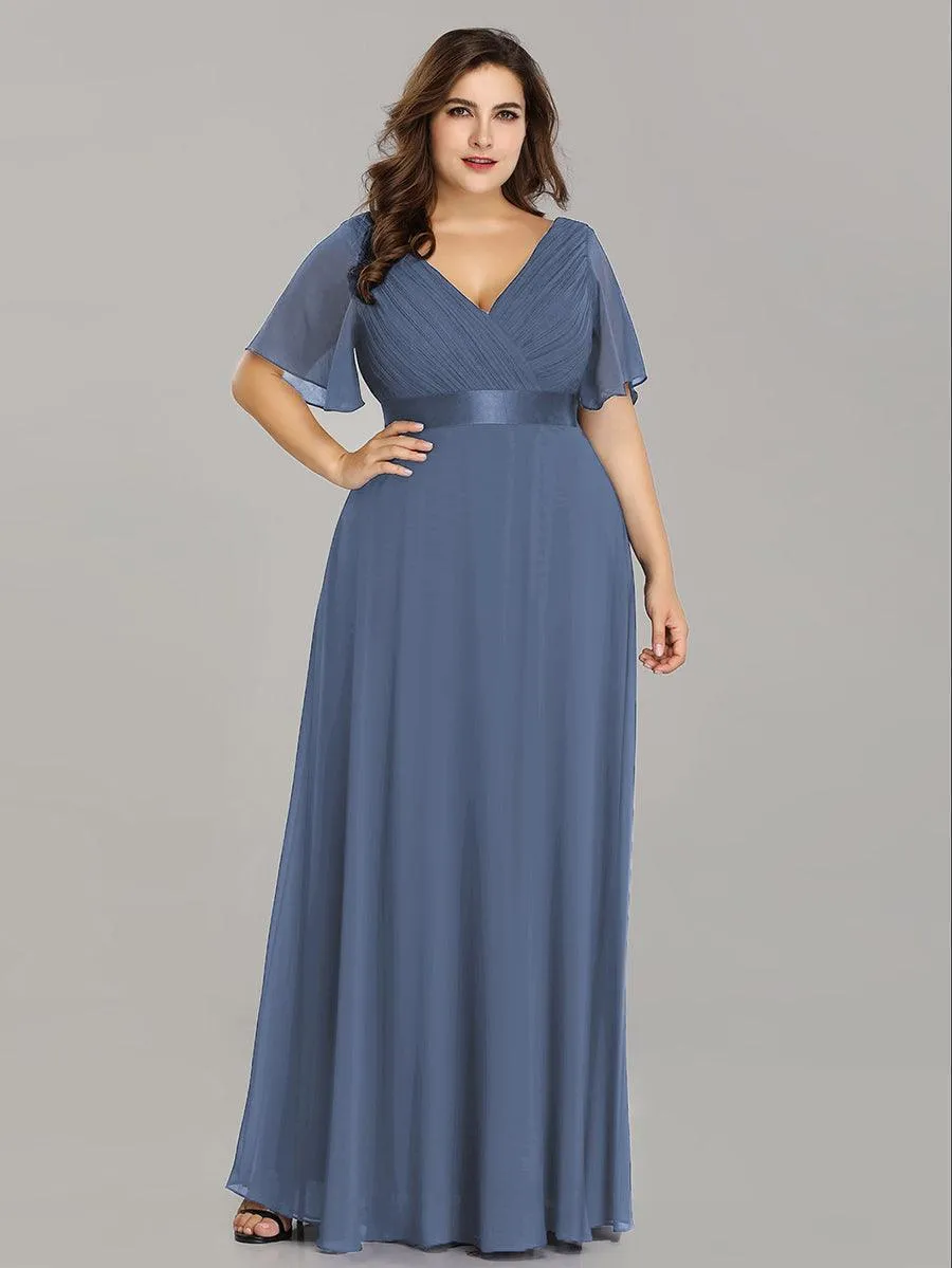 Robe Demoiselle d'Honneur Longue en Mousseline à Col en V