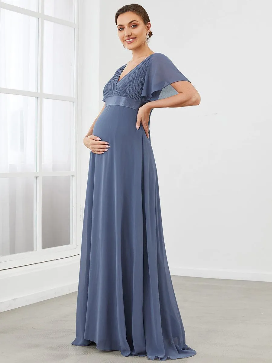 Robe Demoiselle d'Honneur Longue en Mousseline à Col en V