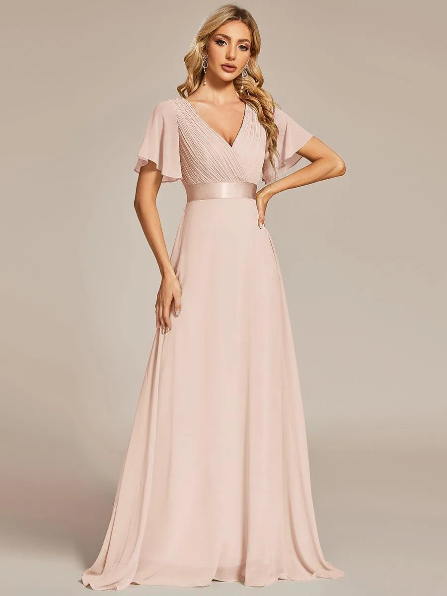 Robe Demoiselle d'Honneur Longue en Mousseline à Col en V