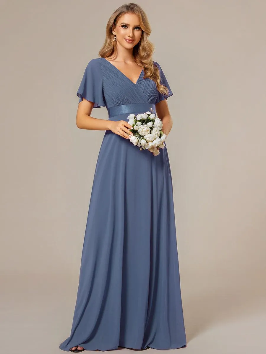 Robe Demoiselle d'Honneur Longue en Mousseline à Col en V
