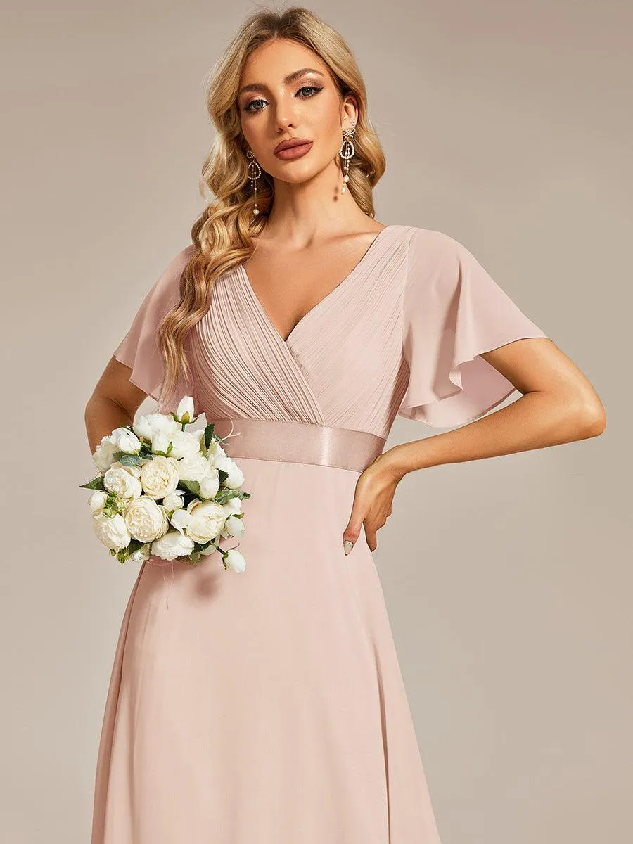 Robe Demoiselle d'Honneur Longue en Mousseline à Col en V
