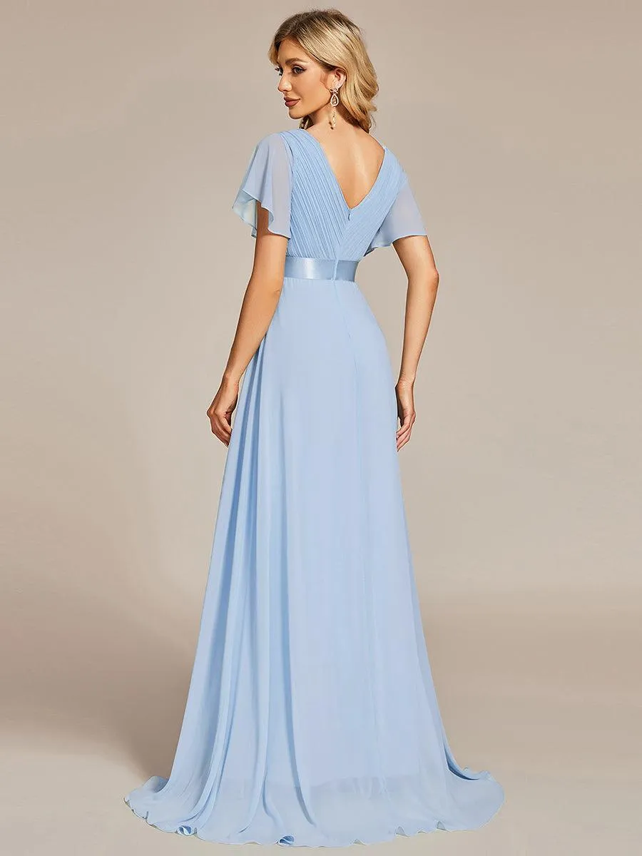 Robe Demoiselle d'Honneur Longue en Mousseline à Col en V