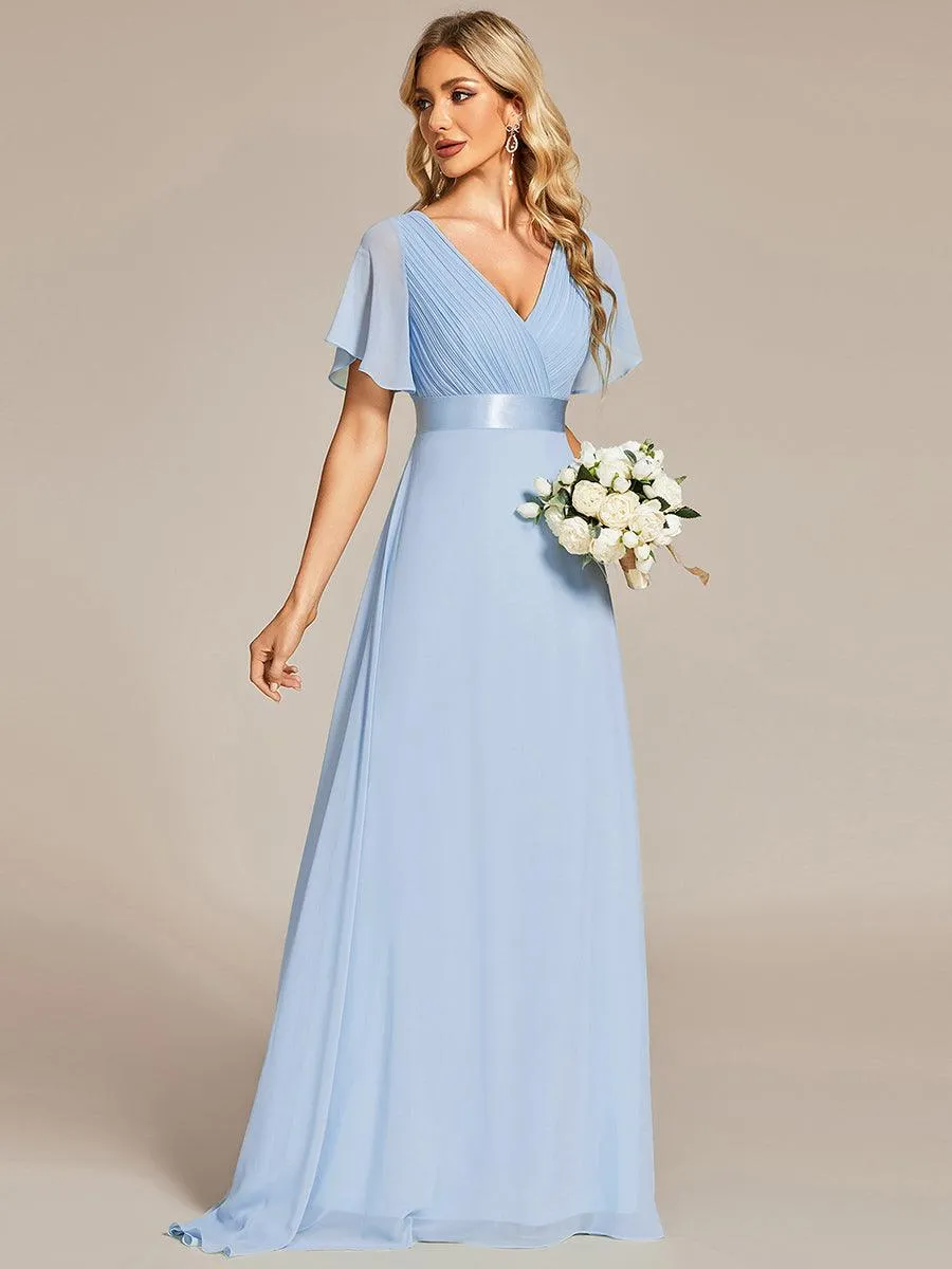 Robe Demoiselle d'Honneur Longue en Mousseline à Col en V