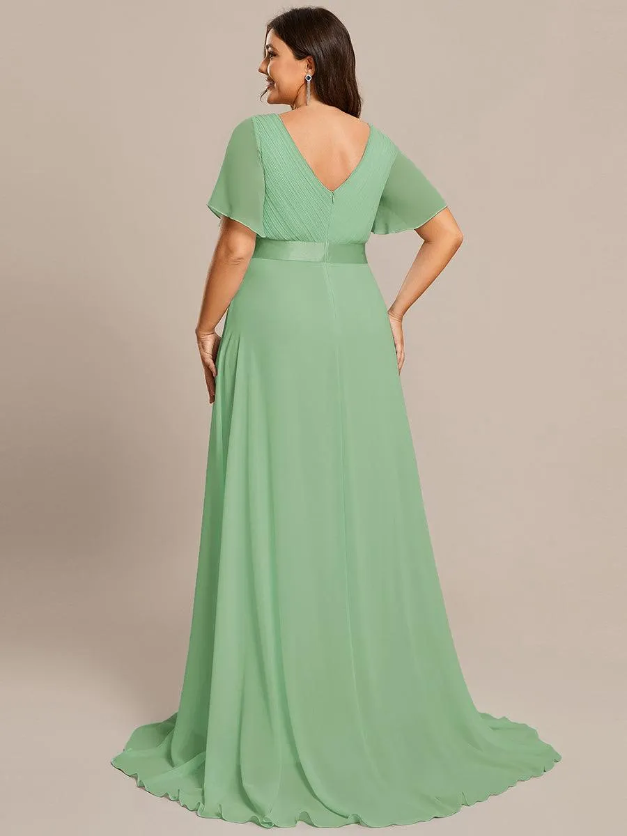 Robe Demoiselle d'Honneur Longue en Mousseline à Col en V