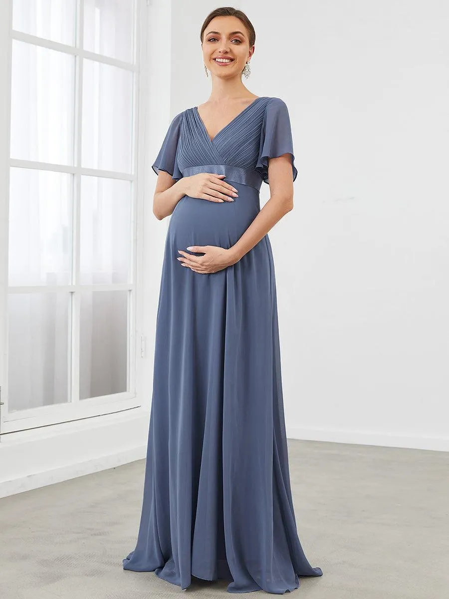 Robe Demoiselle d'Honneur Longue en Mousseline à Col en V