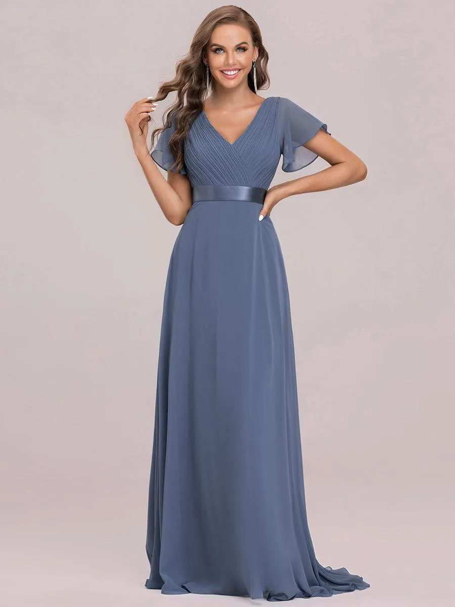 Robe Demoiselle d'Honneur Longue en Mousseline à Col en V